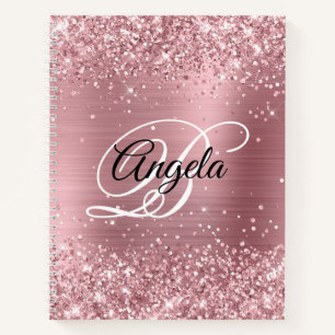 Glitterende Licht Roze Folie Fancy Monogram Notitieboek