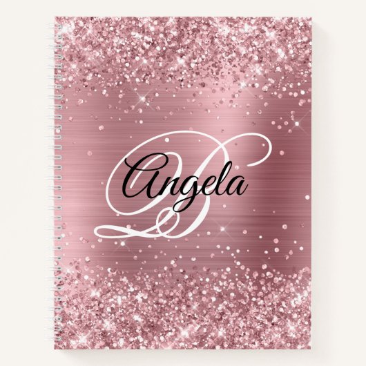 Glitterende Licht Roze Folie Fancy Monogram Notitieboek (Voorkant)