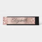 Glitterende Licht Roze Goud Folie Monoline Script Bureau Naambordje (Voorkant)