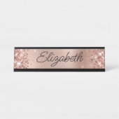 Glitterende Licht Roze Goud Folie Monoline Script Bureau Naambordje (Voorkant)