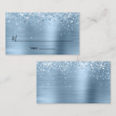 Glitterende lichtblauwe folie beklede blanco plaatskaartje (Voorkant / Achterkant)