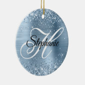 Glitterende lichtblauwe folie fancy monogram keramisch ornament (Rechts)