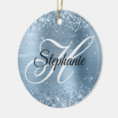 Glitterende lichtblauwe folie fancy monogram keramisch ornament (Links)