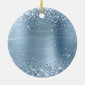 Glitterende lichtblauwe folie fancy monogram keramisch ornament (Achterkant)