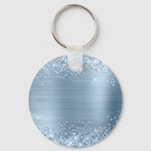 Glitterende lichtblauwe folie fancy monogram sleutelhanger (Achterkant)