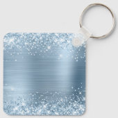 Glitterende lichtblauwe folie fancy monogram sleutelhanger (Achterkant)