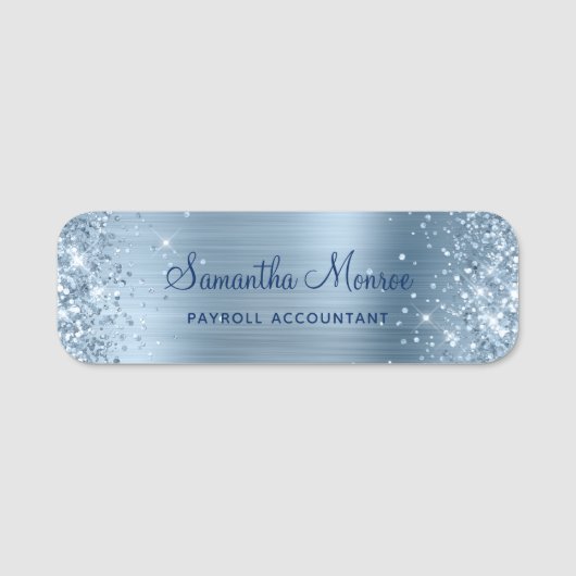 Glitterende lichtblauwe folie naamplaatje (Voorkant)
