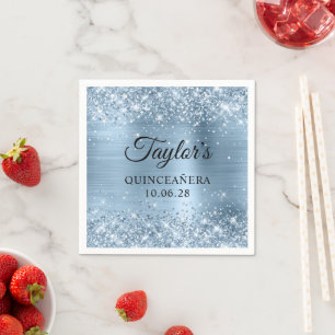 Glitterende lichtblauwe folie Quinceañera Servet