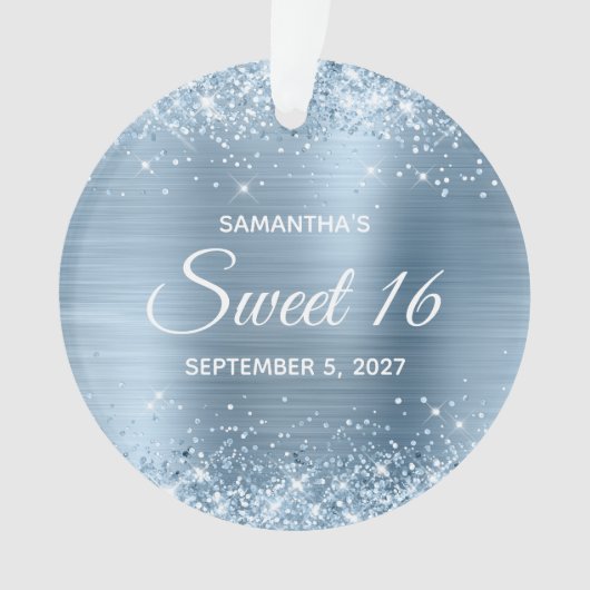 Glitterende Lichtblauwe Folie Sweet 16 Ornament (voorkant)
