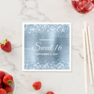 Glitterende Lichtblauwe Folie Sweet 16 Servet