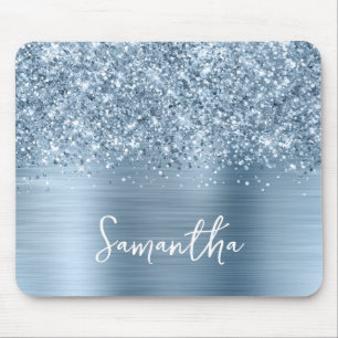Glitterende Lichtblauwe Glam Naam Muismat