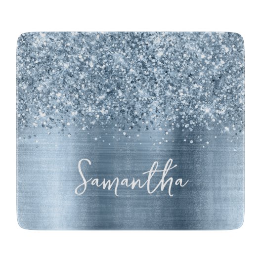 Glitterende Lichtblauwe Glam Naam Snijplank (Voorkant)