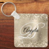 Glitterende lichte gouden folie fancy monogram sleutelhanger (Voorkant)