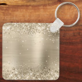 Glitterende lichte gouden folie fancy monogram sleutelhanger (Achterkant)
