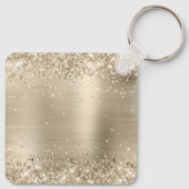 Glitterende lichte gouden folie fancy monogram sleutelhanger (Achterkant)
