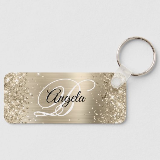 Glitterende lichte gouden folie fancy monogram sleutelhanger (Voorkant)
