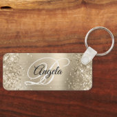 Glitterende lichte gouden folie fancy monogram sleutelhanger (Voorkant)