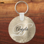 Glitterende lichte gouden folie fancy monogram sleutelhanger (Voorkant)