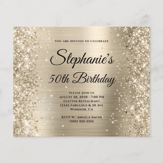 Glitterende lichte gouden folie monogram 50ste ver flyer (Voorkant)