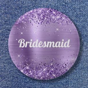 Glitterende lichtpaarse folie bruidsmeisje ronde button 5,7 cm