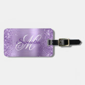 Glitterende Lichtpaarse Folie Fancy Monogram Bagagelabel (Voorkant horizontaal)