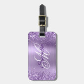 Glitterende Lichtpaarse Folie Fancy Monogram Bagagelabel (Voorkant verticaal)