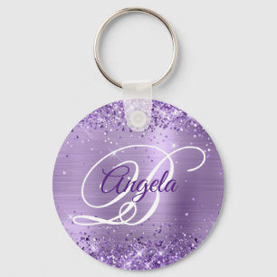 Glitterende lichtpaarse folie met fantasie monogra sleutelhanger