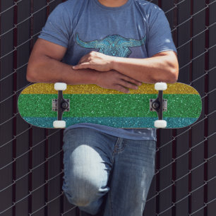 Glitterende Look Goud Groen en Blauw Unisex Persoonlijk Skateboard