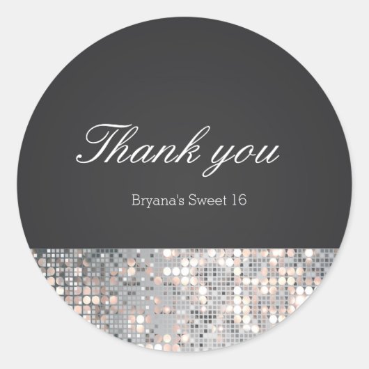 Glitterende Lovertjes Glam Zwart Huwelijks Favorie Ronde Sticker (Voorkant)