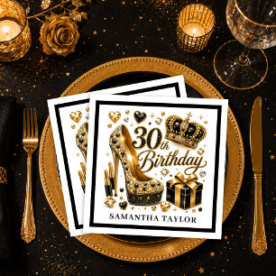 Glitterende Luxe Gouden En Zwarte Glitters 30th Fe Servet