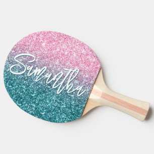 Glitterende Luxe Licht Roze Teal Ombre Glans Tafeltennisbatje