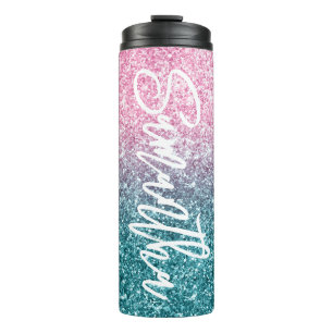 Glitterende Luxe Licht Roze Teal Ombre Glans Thermosbeker