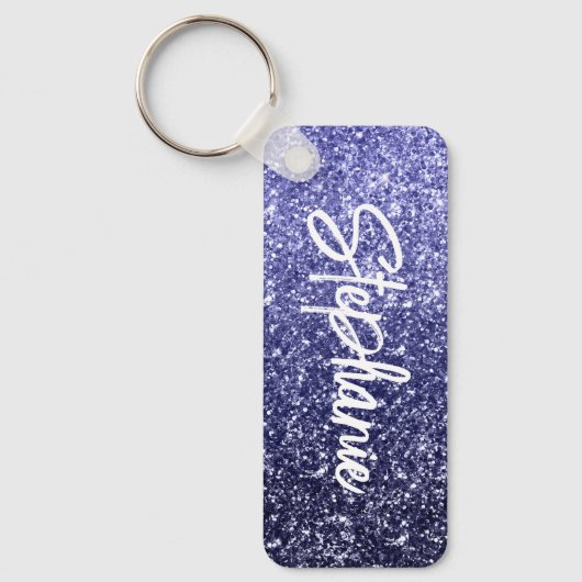 Glitterende luxe navyblauwe ombre glitter sleutelhanger (Voorkant)