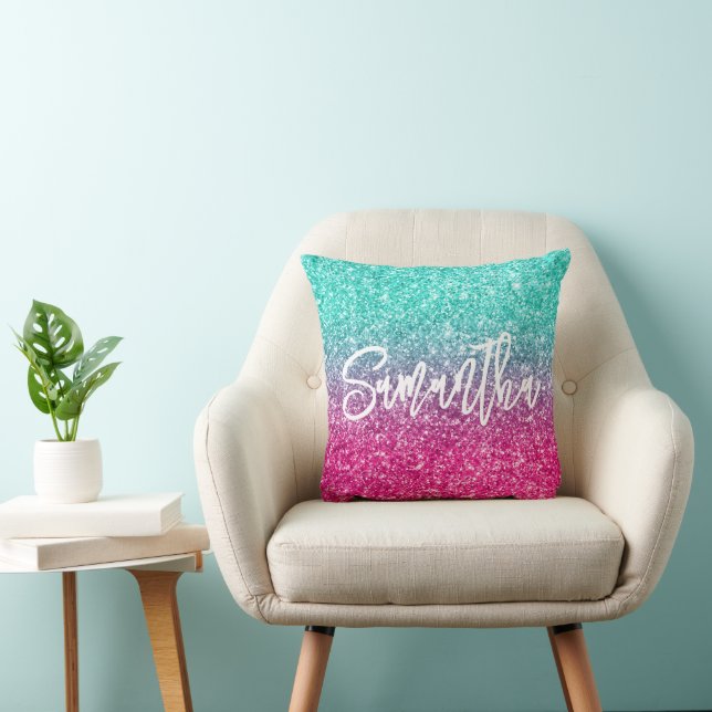 Glitterende Luxe Turquoise Roze Ombre Glitter Kussen (Stoel)