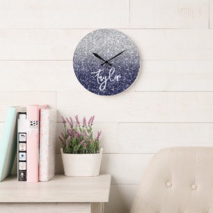 Glitterende Luxe Zilveren Marine Glitter Ombre Grote Klok