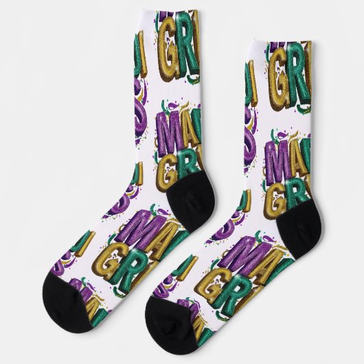 Glitterende Mardi Gras Gras Dames T-Shirt, Paars G Sokken (Links)