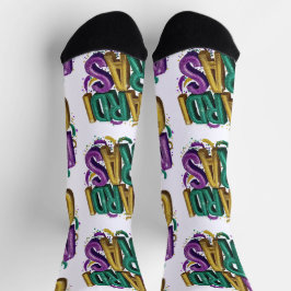 Glitterende Mardi Gras Gras Dames T-Shirt, Paars G Sokken