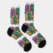 Glitterende Mardi Gras Gras Dames T-Shirt, Paars G Sokken (Rechts)