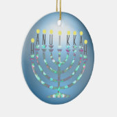 Glitterende Menora Hanukkah Kerstbal Keramisch Ornament (Rechts)