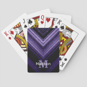 Glitterende metaal neon paars zwart chevron Monogr Pokerkaarten