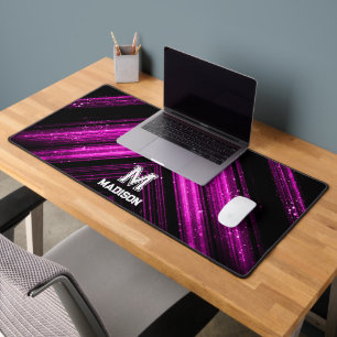 Glitterende metalen hete neon roze zwarte chevron bureaumat