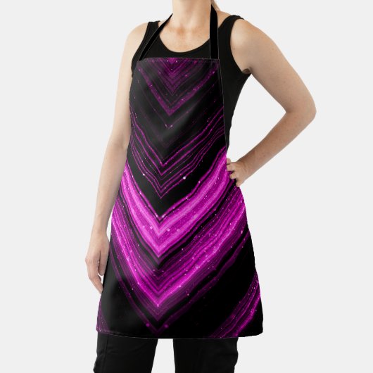 Glitterende metalen hete roze magenta zwarte chevr schort (Insitu)