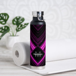 Glitterende metalen hete roze zwarte chevron Monog Waterfles