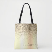 Glitterende metalen monogram glam naam tote bag (Voorkant)