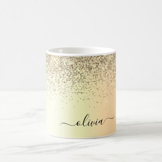 Glitterende metalen monogram glamor naam koffiemok (Center)