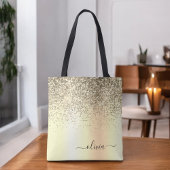 Glitterende metalen monogram glamor naam tote bag