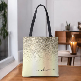 Glitterende metalen monogram glamor naam tote bag