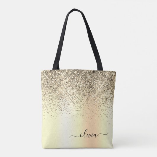 Glitterende metalen monogram glamor naam tote bag (Achterkant)