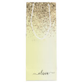 Glitterende metalen monogram glamor naam wijn cadeautas (Achterkant)