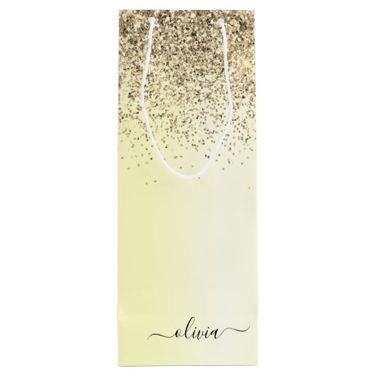 Glitterende metalen monogram glamor naam wijn cadeautas (Achterkant)